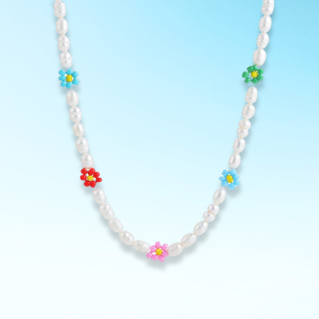 Rainbow Daisy Pearl Necklace