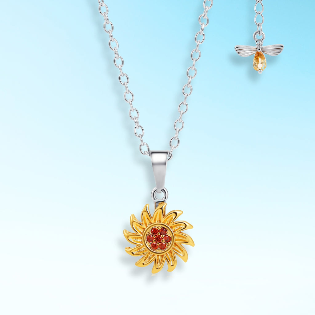Spinning Bee & Sunflower Necklace
