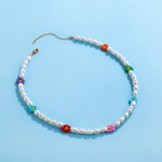 Rainbow Daisy Pearl Necklace