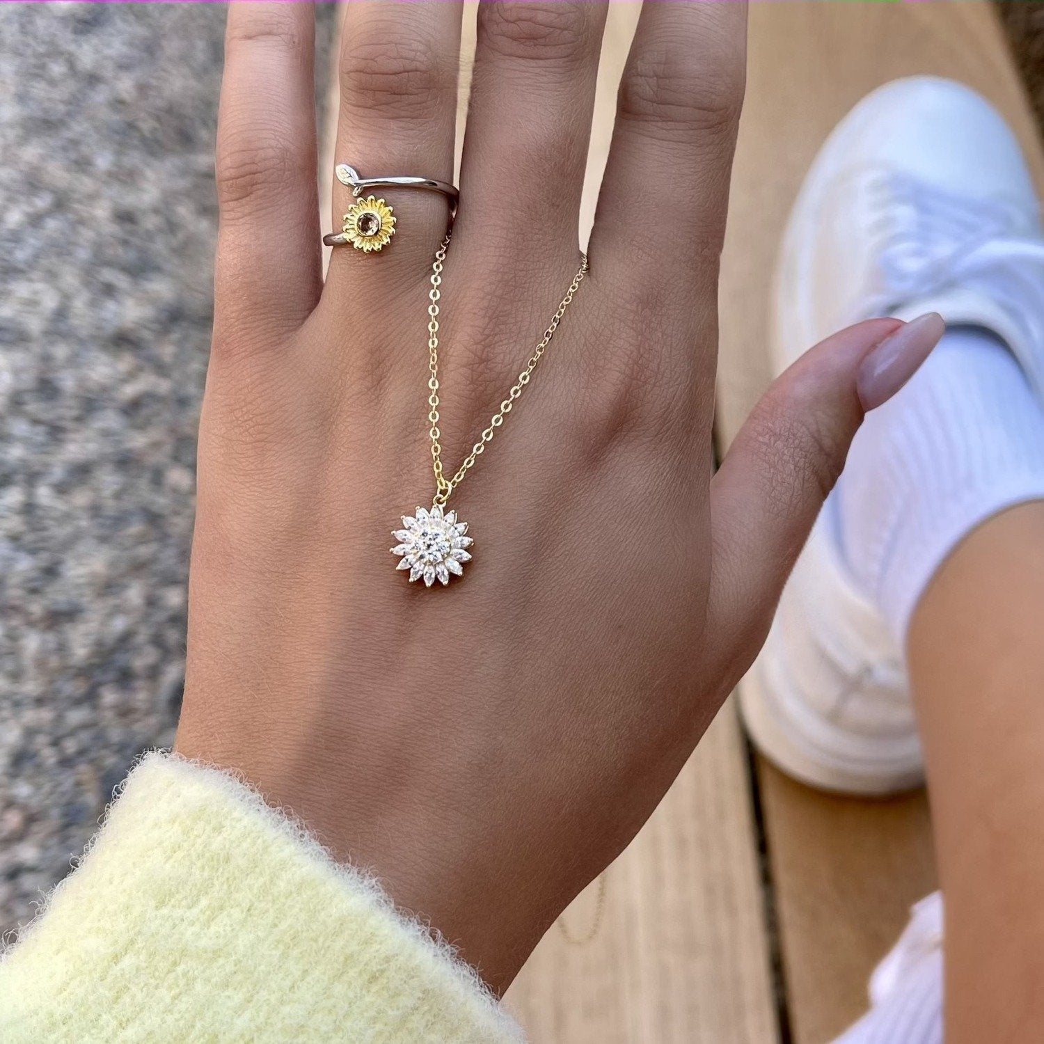 Crystal Sunflower Necklace |925 Sterling Silver